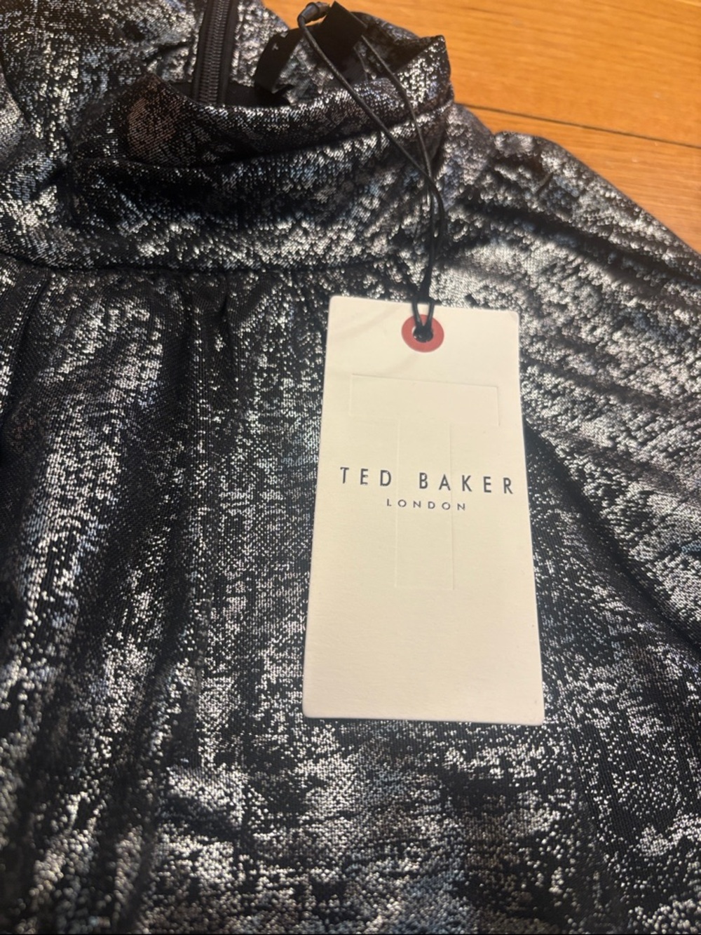 Ted Baker Metallic Black & Silver Mock Neck Top - Picture 2 of 3